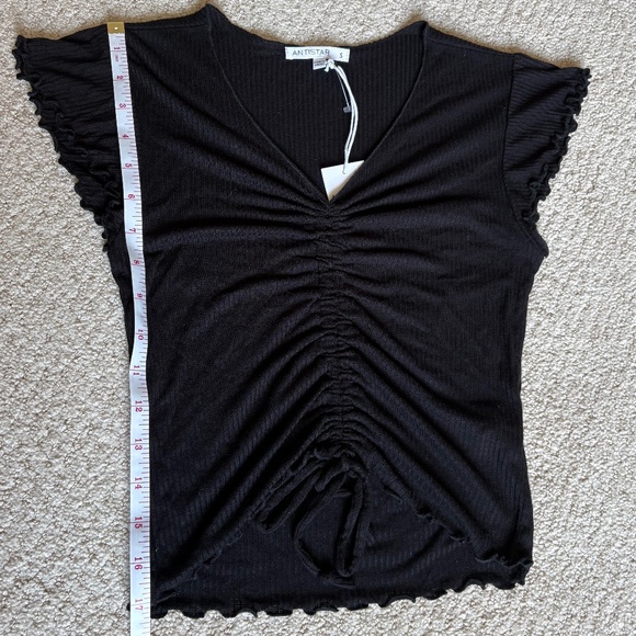 Antistar ruffle short sleeve ruched crop top black Small - Picture 6 of 15